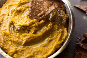 Pumpkin Hummus with Cinnamon Sugar Tortilla Chips