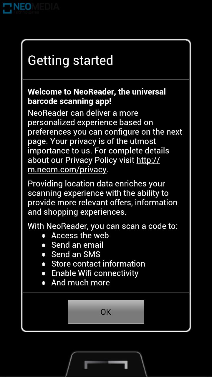 Android application NeoReader QR & Barcode Scanner screenshort