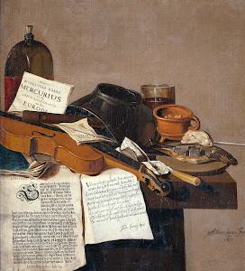 RIJKS: Anthonius Leemans: Still Life with a Copy of De Waere Mercurius, a Broadsheet with the News of Tromp's Victory over three English Ships on 28 June 1639, and a Poem telling the story of Apelles and the Cobbler 1655