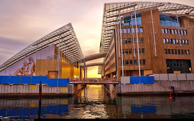 The Aker Brygge area of Oslo, Norway, at sunset. Some 12 million visitors a year come here for shopping, dining and entertainment.