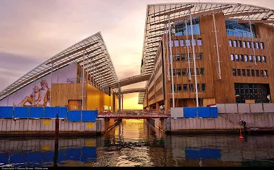 The Aker Brygge area of Oslo, Norway, at sunset. Some 12 million visitors a year come here for shopping, dining and entertainment.