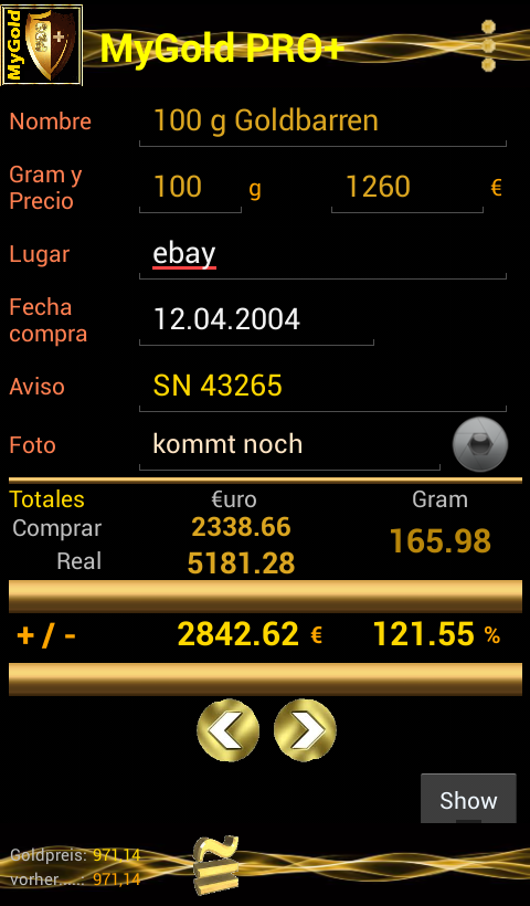Android application MyGold screenshort