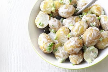 Warm potato salad with caesar dressing