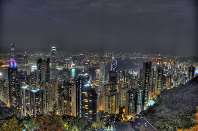 Hong Kong as seen from Victoria Peak at night. 