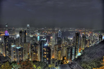 Hong Kong as seen from Victoria Peak at night. 