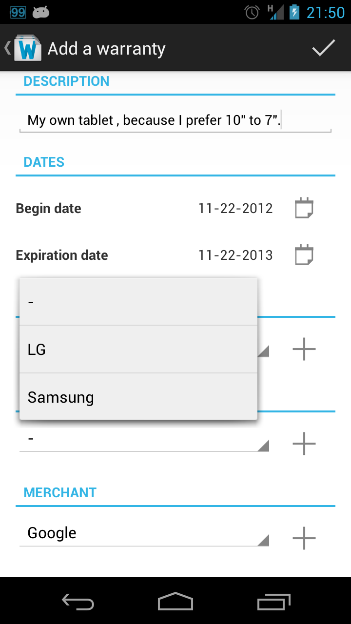 My Warranties Screen 3