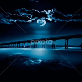 Blue Moon over Ocean Beach Pier by Scott Taft - Landscapes Starscapes