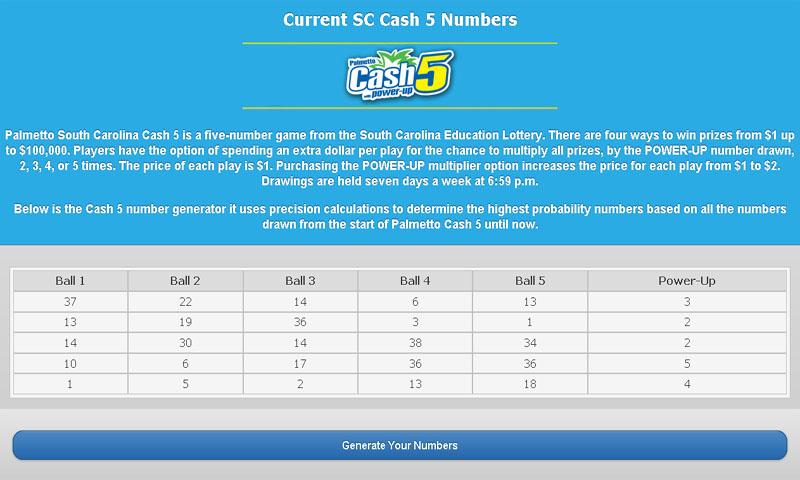 SC Cash 5 Lottery Generator Screen 3