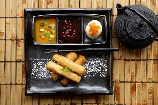 Pineapple tempura is sleekly presented in Celebrity's Silk Harvest restaurant.