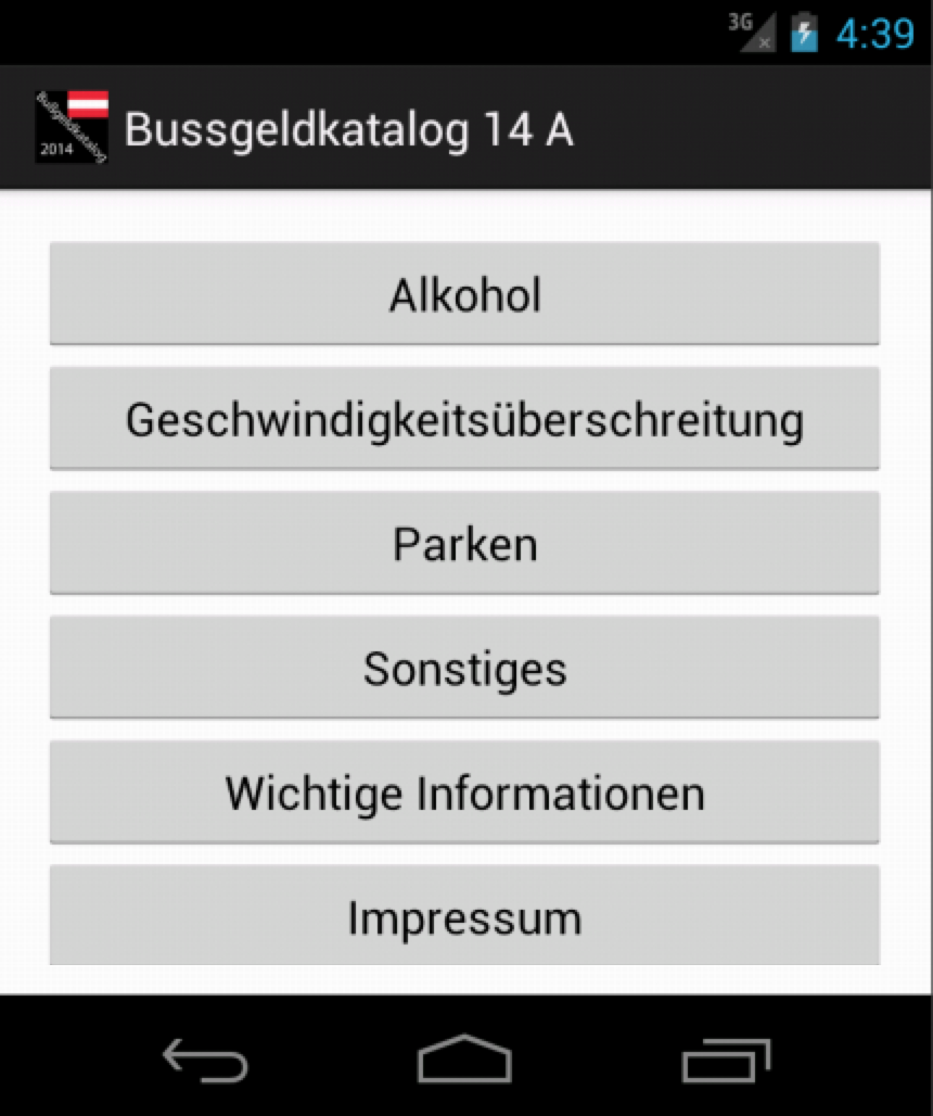 Android application Bußgeldkatalog 2014 A screenshort