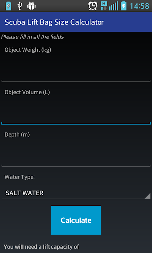 Scuba Lift Bag Size Calculator