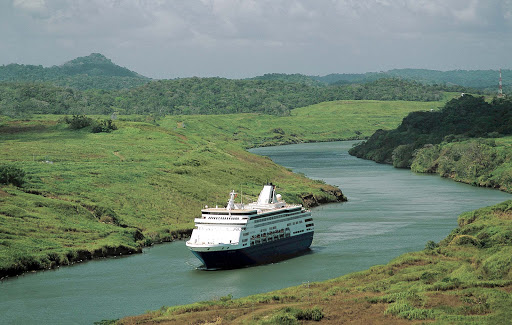 Holland America's Statendam traverses the Panama Canal.