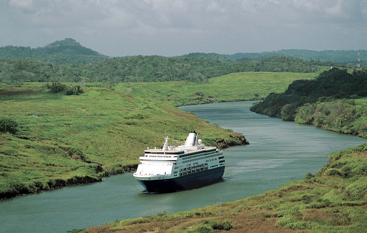 Holland America's Statendam traverses the Panama Canal.