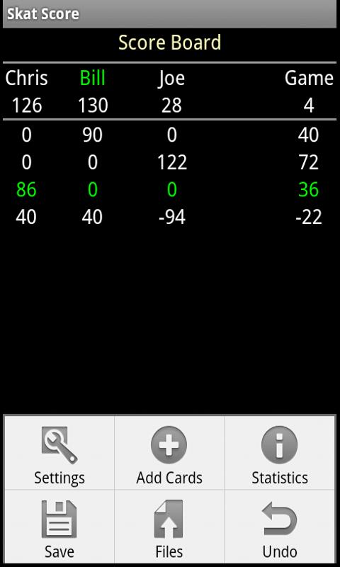 Skat Score Screen 3
