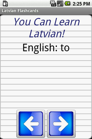 English to Latvian Flashcards Screen 1