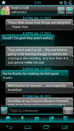 GO SMS Cyan Glass Theme