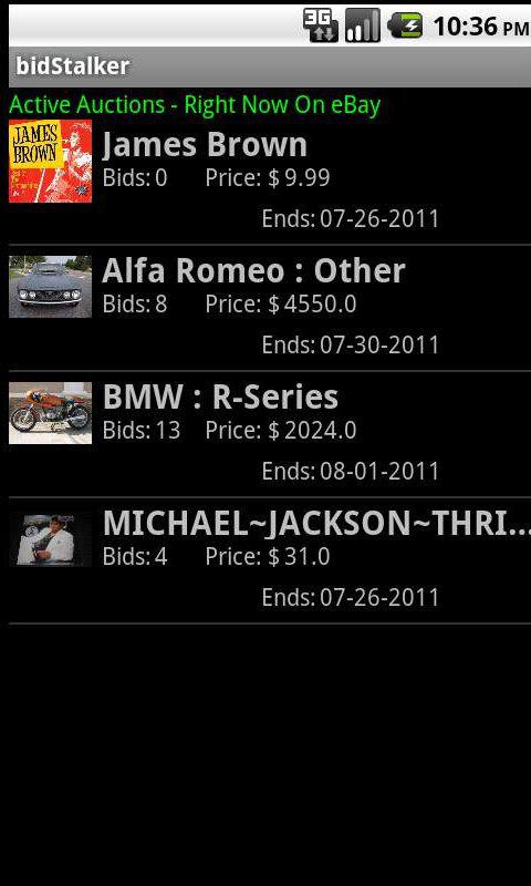 Android application bidStalker for eBay screenshort
