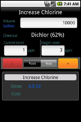 Android application Pool Chemical Dosing screenshort