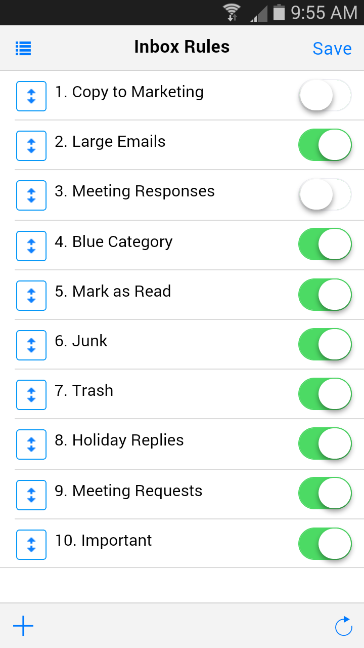 Inbox Rules Screen 1