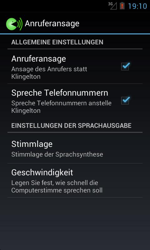 Anruferansage Screen 3