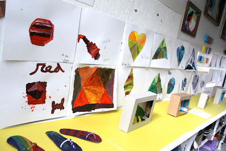 Here are some of the colour mixing pictures hung on the wal for the art show.