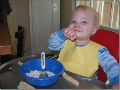 David's first cheerios by himself 5-22 001