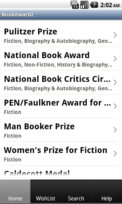 Android application BookAwardz screenshort