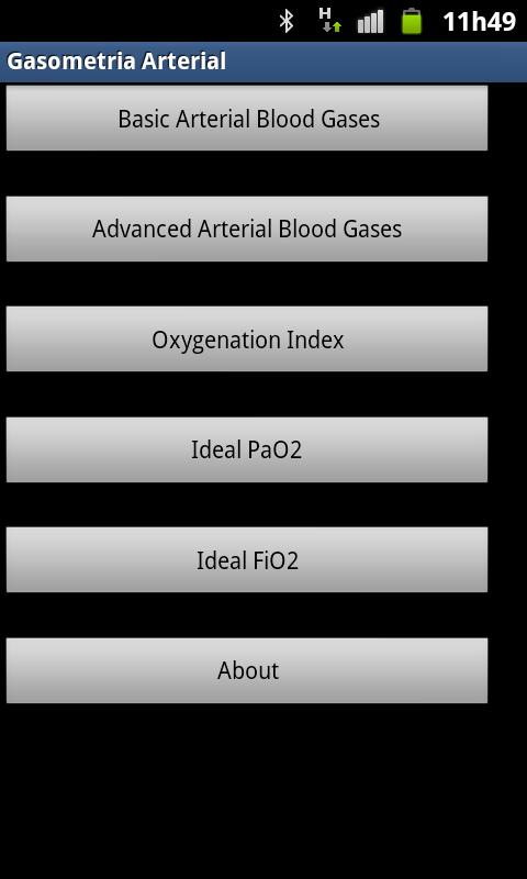 Android application Arterial Blood Gases screenshort