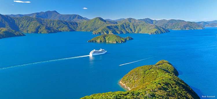 Cruise ships love to visit the Marlborough Sounds because the waters are sheltered and the scenery is mind-blowing. Ashore you can explore the port town of Picton, catch a tour to the world-famous Marlborough wine region or arrange to go fishing. 