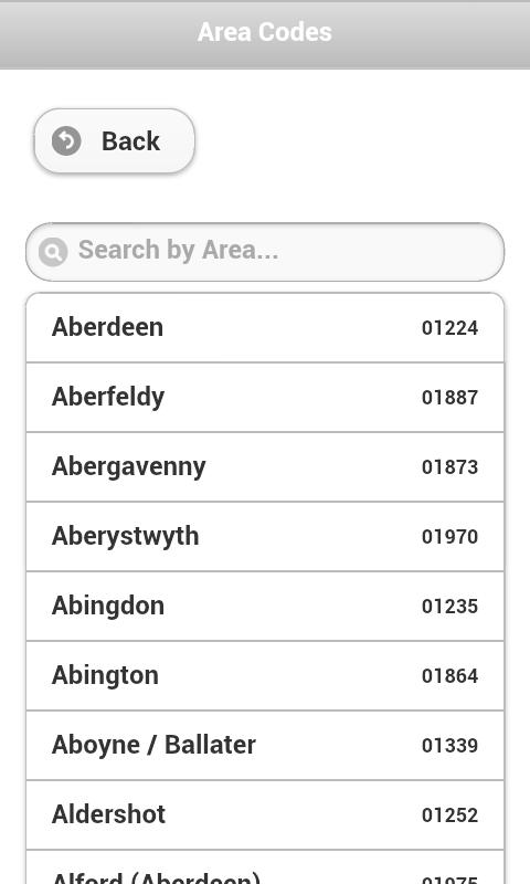 UK Phone Area Code Lookup Screen 2