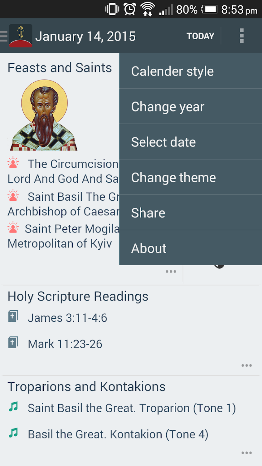 Orthodox Calendar Screen 3