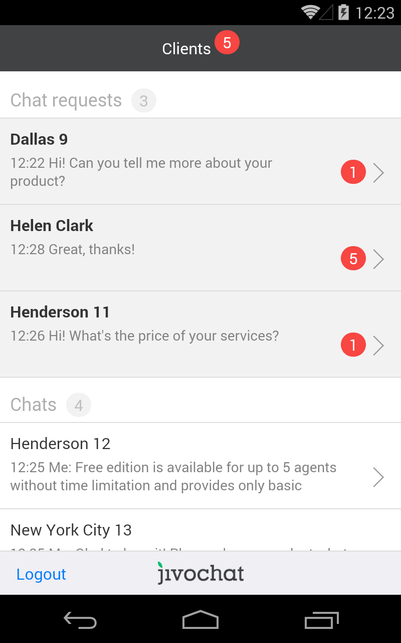 Android application JivoChat screenshort