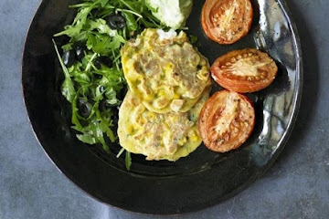 Sweetcorn fritters with slow-cooked tomatoes