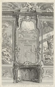 Schouw met spiegel en wanddecoratie in het kabinet van graaf van Bielinski