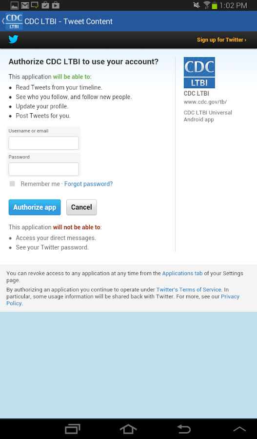   CDC LTBI – posnetek zaslona 