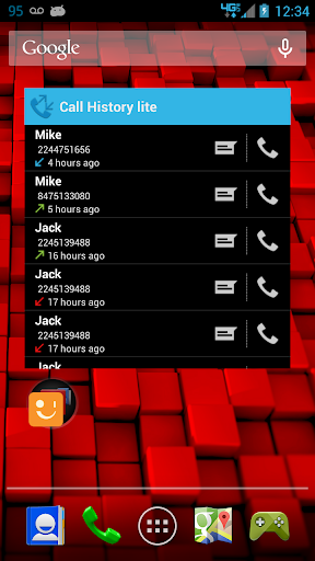 Call log history widget