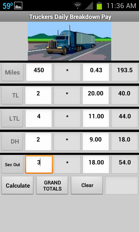 Truckers Route Pay Breakdown Screen 2