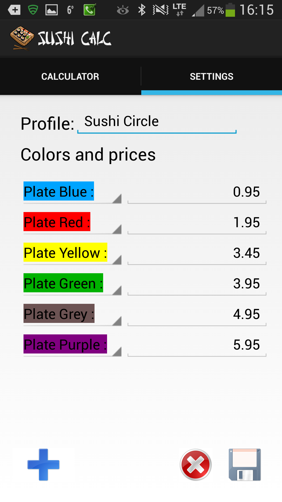 Android application SUSHI CALCULATOR screenshort