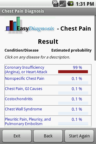 Chest Pain Self Diagnosis App Screen 3