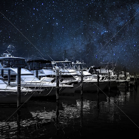 Mid-night Marina by Nathan Scott - Transportation Boats