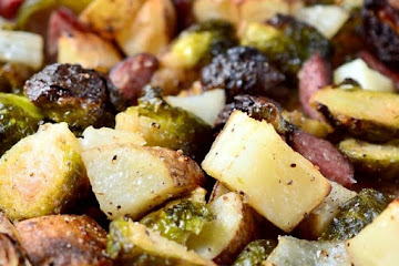 Roasted Brussels Sprouts, Potatoes and Kielbasa