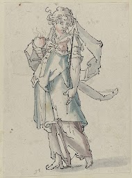 Staande vrouw met een hart in haar hand, in de andere hand een pijl