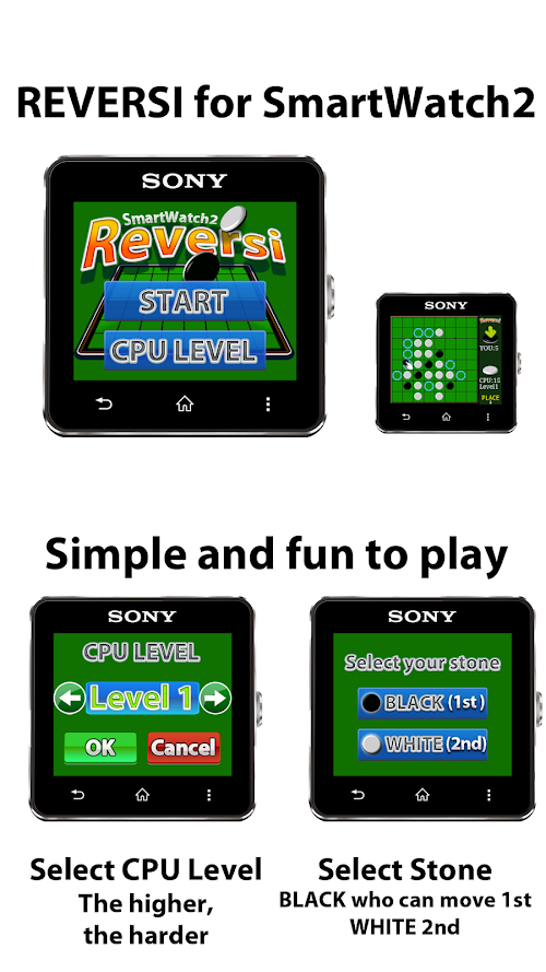 Android application REVERSI for SmartWatch2 screenshort