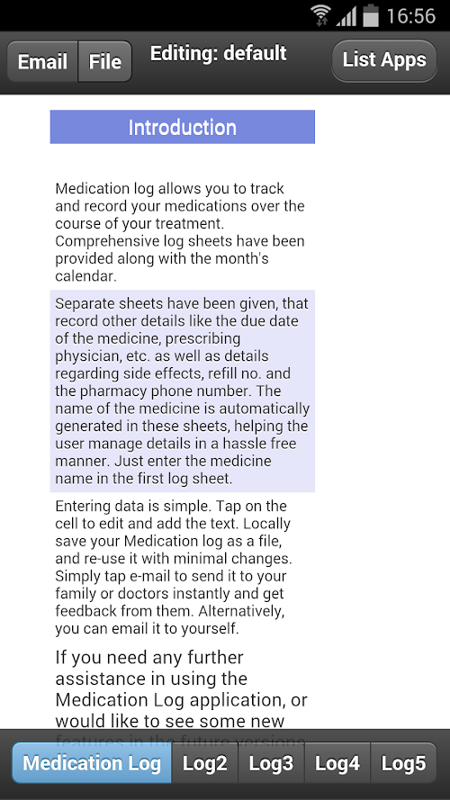 Android application Medication Logs screenshort