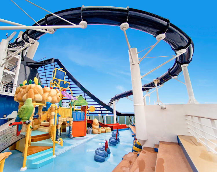 MSC Preziosa's winding waterslide swoops over Doremi Castle and a kid-centric aqua park.