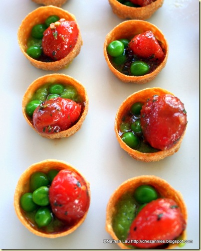gardiners resort poached tomatoes with peas and pea mint puree