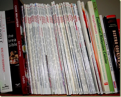 Fine Cooking mags on bookshelf