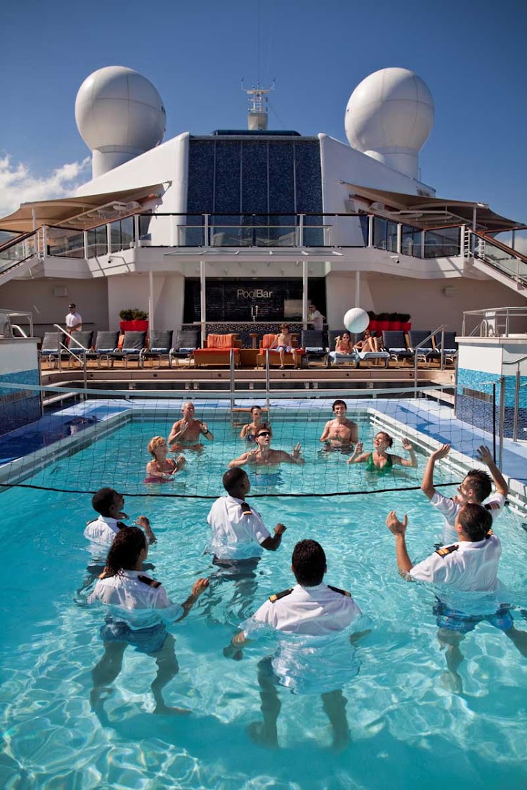 Celebrity Silhouette's staffers aren't afraid to challenge guests to a game of water volleyball.