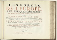 Titelpagina voor het prentwerk: Les Forces de l'Europe, Asie, Afrique et Amerique (...) Comme aussi les Cartes des Côtes de France et d'Espagne (deel XV), 1726