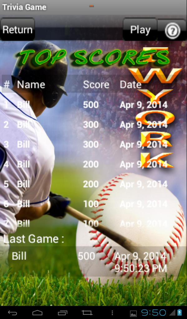 NY Baseball Trivia Screen 2